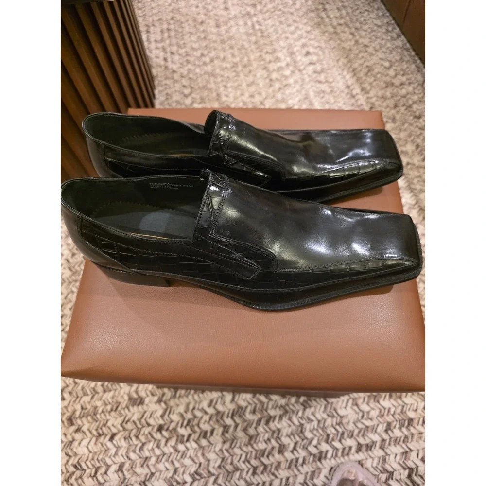 Stacy Adams Leather Loafers Black Dress Shoes Croc Embossed Square Toes Size 13M